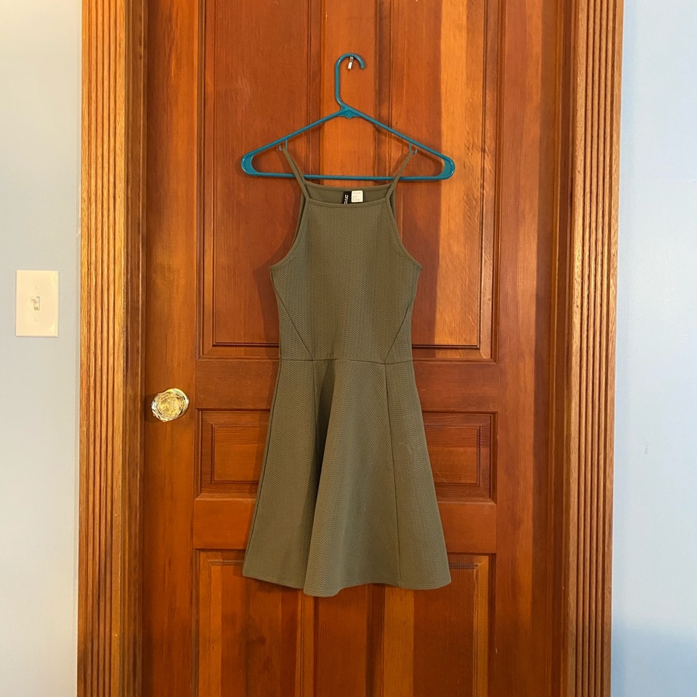 Green High Neck Skater Dress